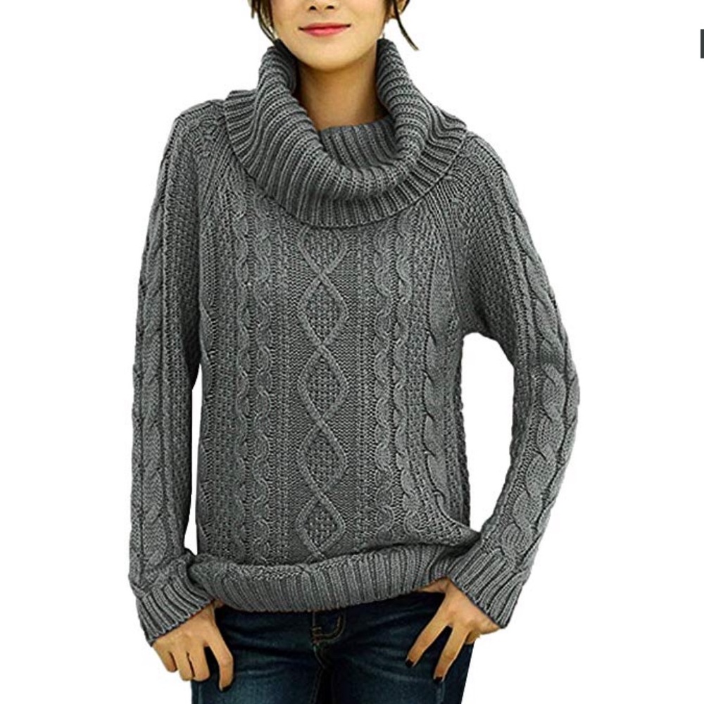 Grey Cowl Neck Ribbed Sweater